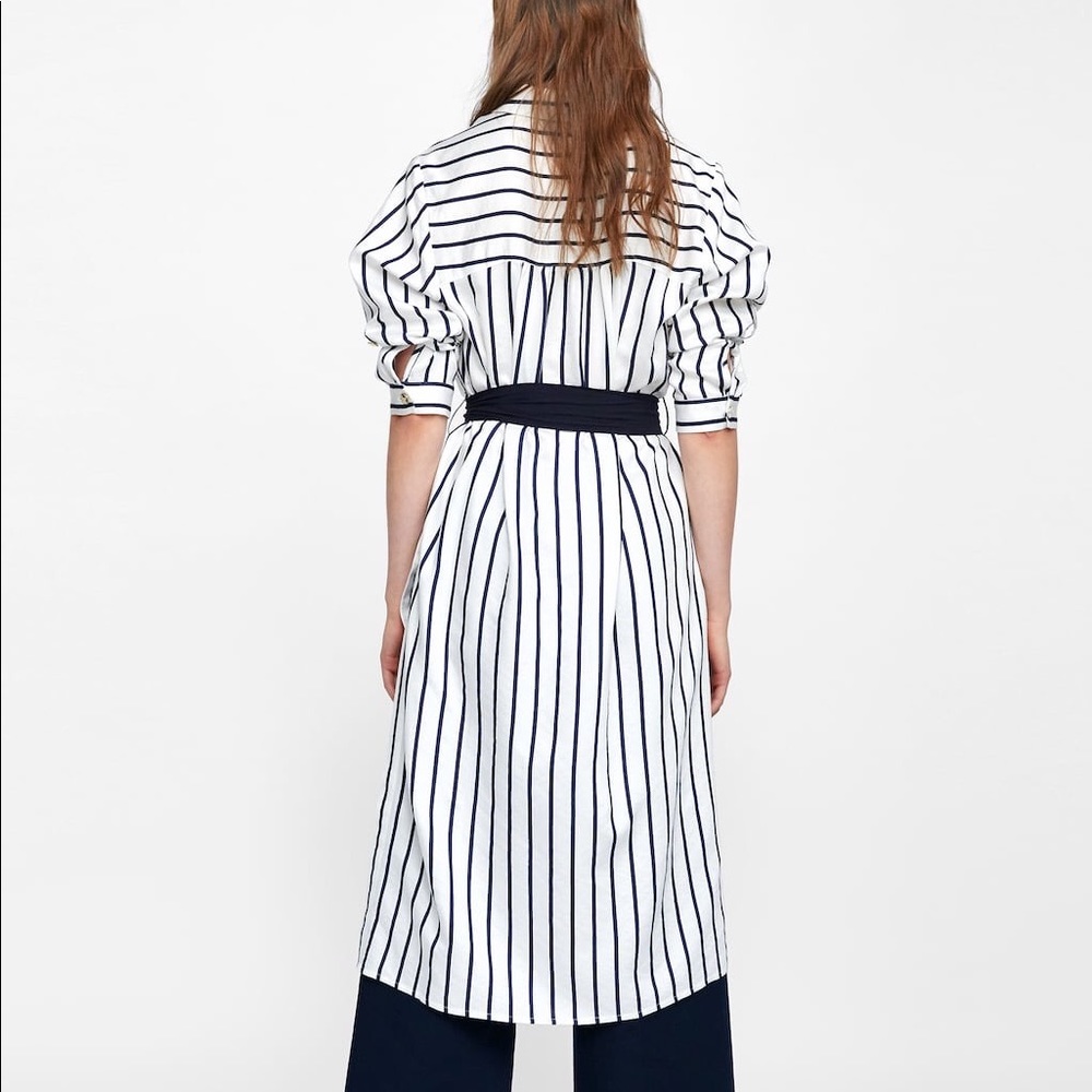NWT Zara Black White Striped Shirt Dress - Picture 3 of 8